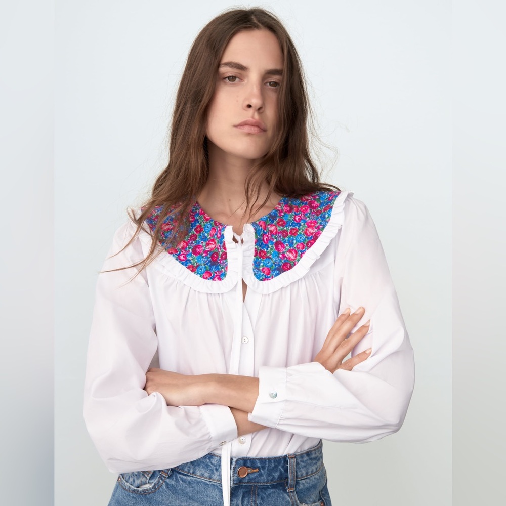 NWT - Zara Printed Collar Top - Picture 5 of 7